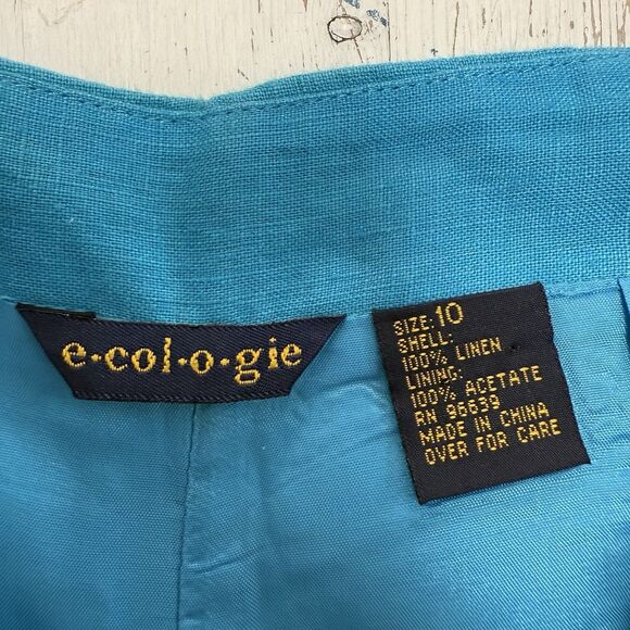 Ecologie Pants Cropped Women's Size 10 Blue 100% Linen Embroidered - Picture 3 of 9
